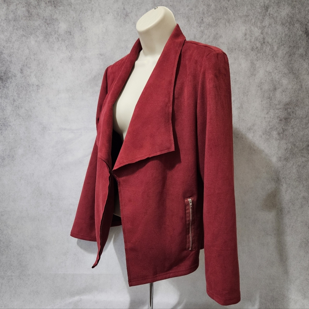 PRETTY GARDEN Faux Suede Open Draped Front Jackets - Picture 8 of 12